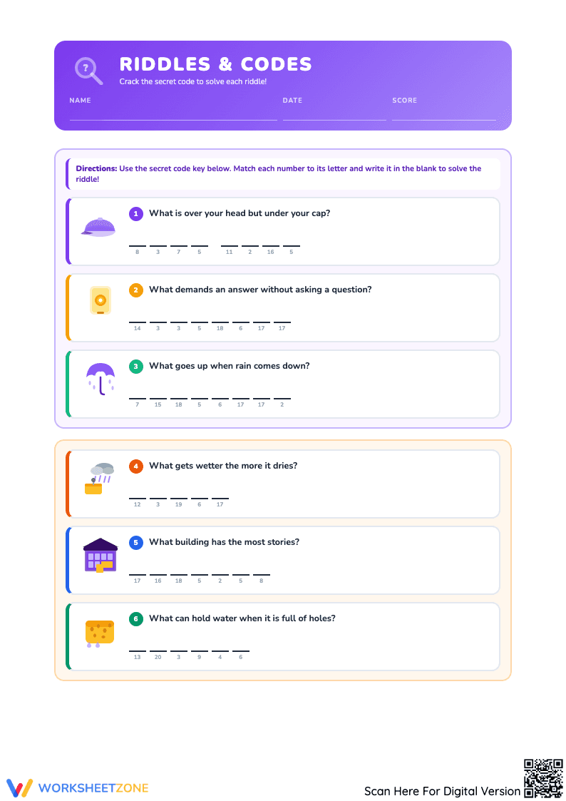 Solve Riddles and Codes Worksheet