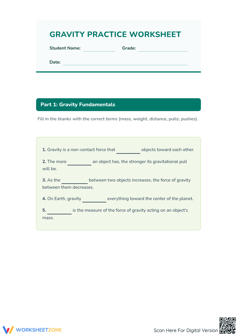 Draw Gravity Worksheet.pdf Gravity Practice Worksheet for Physics Students