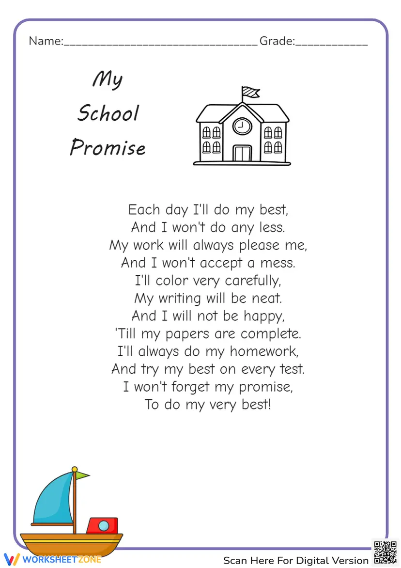 Promise Worksheet My School Promise - Back to School Pledge Worksheet for K-2