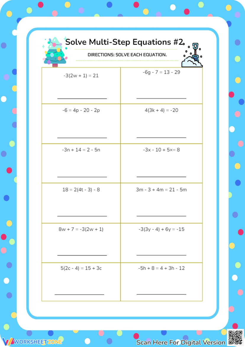 Multiple Step Algebra Equations Worksheet Solve Multi-Step Equations #2 - Algebra Practice Worksheet