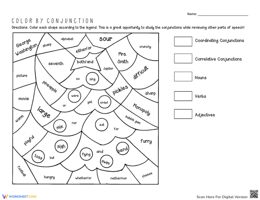 Conjunction Color Color By Conjunction Worksheet