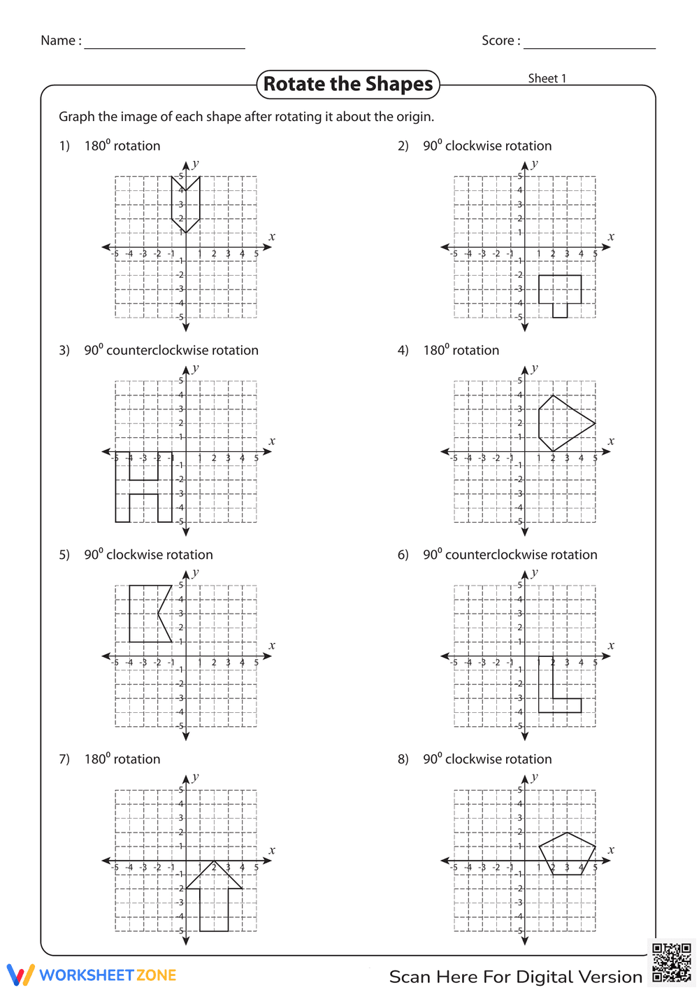 Rotation of Shapes Geometry Practice Worksheets