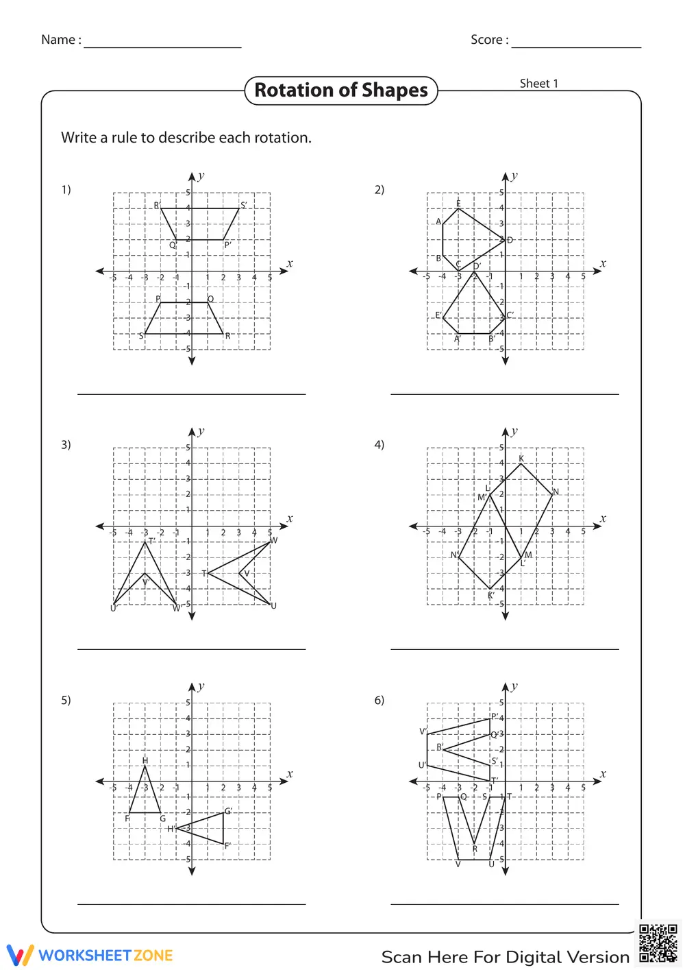 Writing Rotation Activities Rotation of Shapes- Write the Rules Worksheets