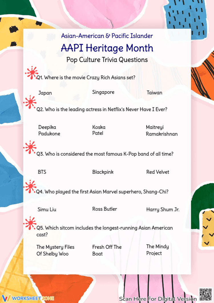 AAPI Heritage Month Trivia | Essential Grade 2-5 Worksheet