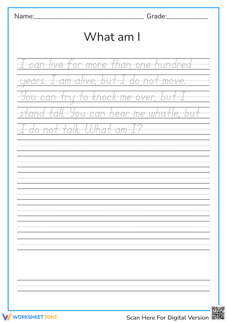 Cursive Riddle Tree Riddle Handwriting Practice - Cursive Worksheet for Kids