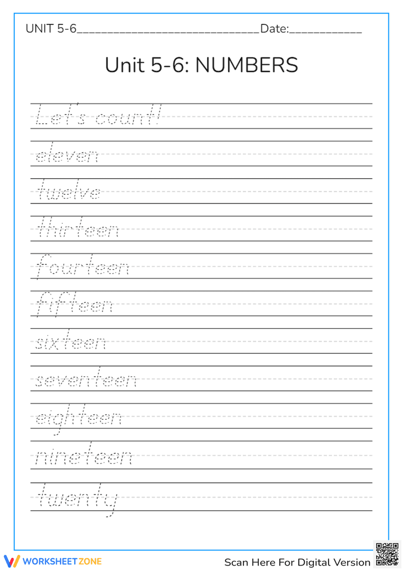 Cursive Numbers 11-20 Worksheet | Essential Grade 1
