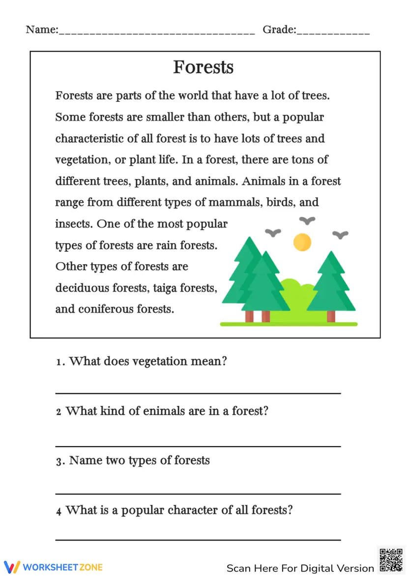 Forest Homework Forests Reading Comprehension - Learn About Forest Animals & Plants ...