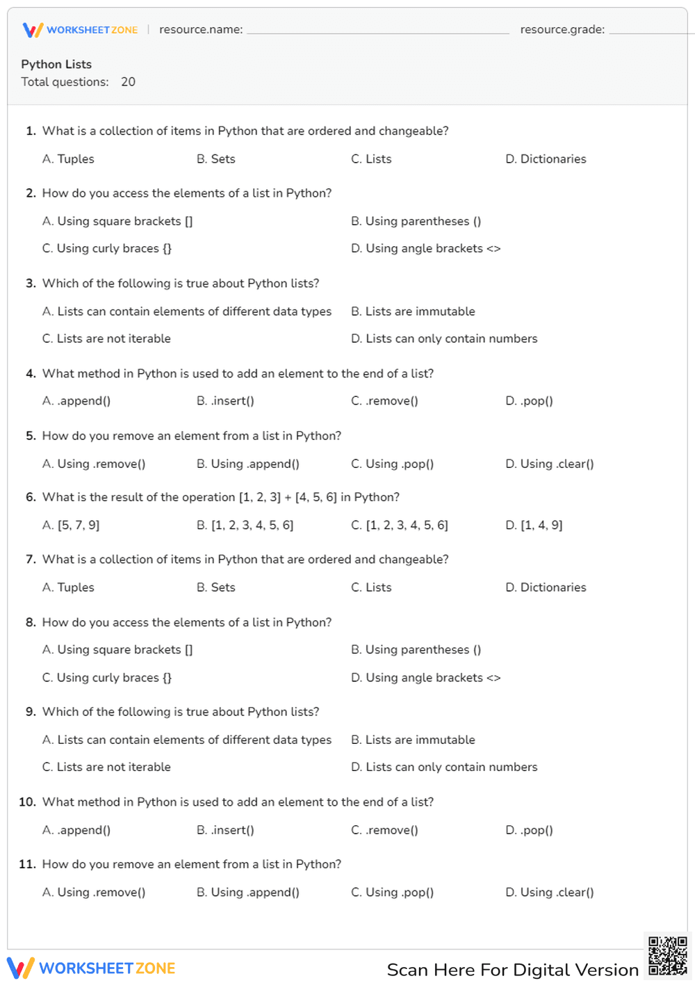 Mastering Python Lists: Comprehensive Quiz