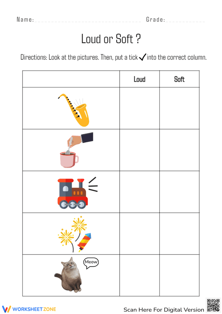Stomp Out Loud Worksheet.pdf Loud or Soft Worksheet – Tick the Correct Sound Column