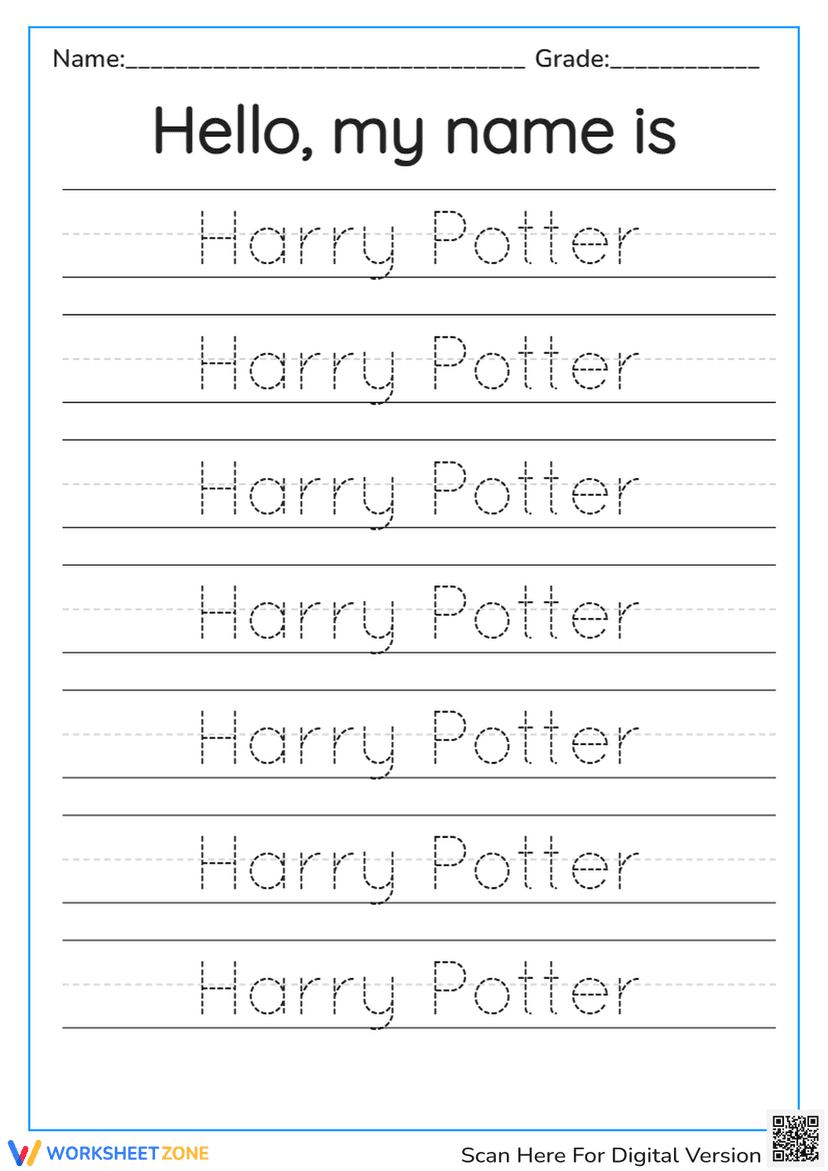Harry Potter Name Tracing Practice | Essential Grade K-1 Worksheets