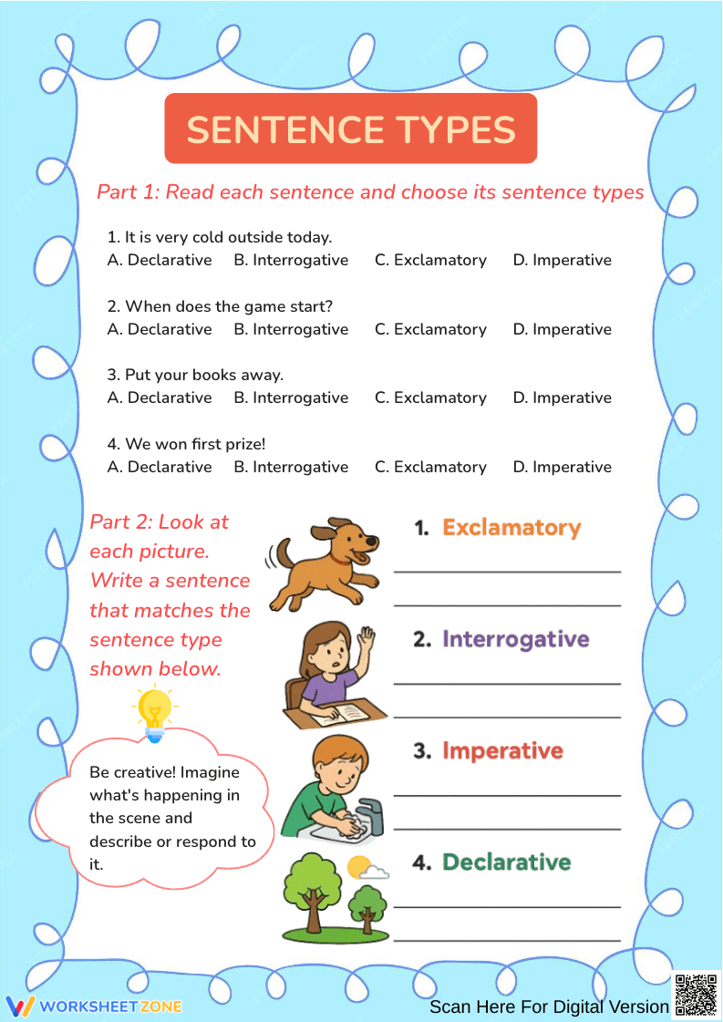Topic Sentence Writing Sentence Types Worksheet – Identify & Write