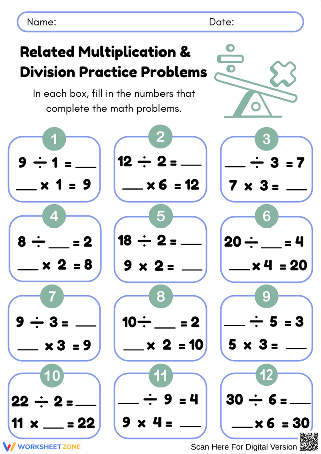 free multi-step multiplication division problems... Multiplication & Division Practice Problems Worksheet