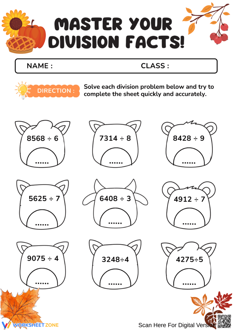 Divi Math Worksheet Master Your Division Facts – Thanksgiving Math Worksheet