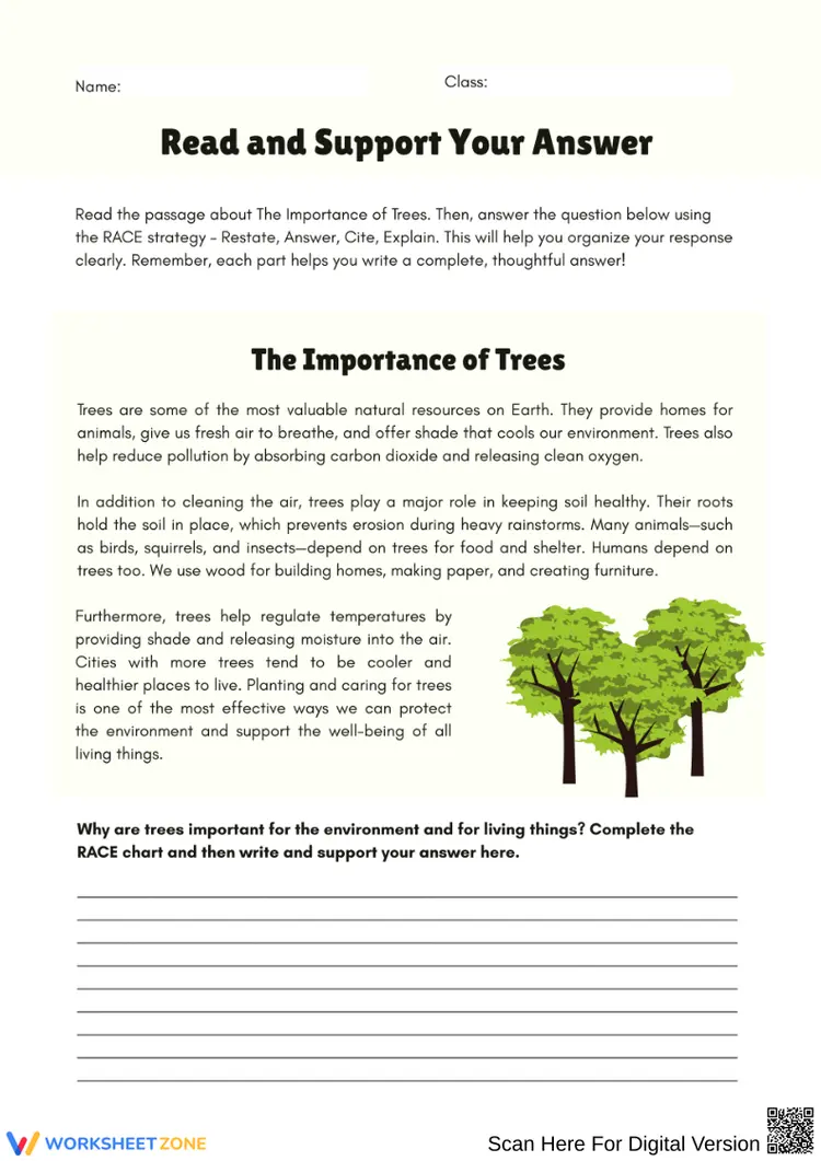 Trees Investigation Worksheet.pdf The Importance of Trees RACE Strategy Worksheet
