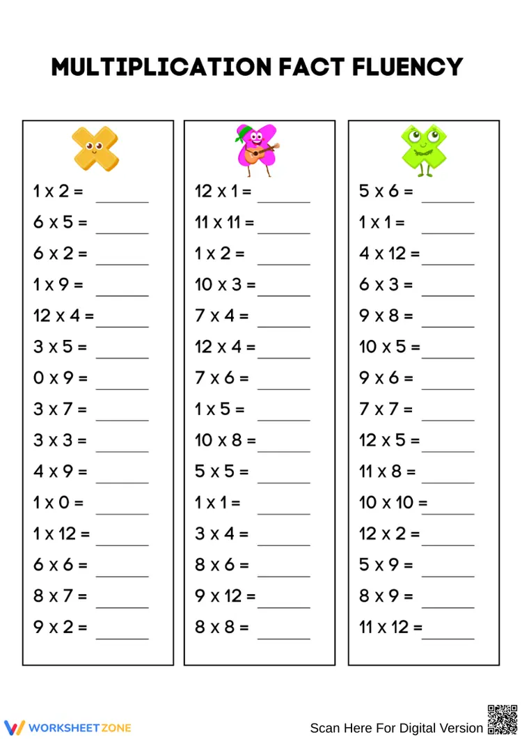 Multiplication Fact Fluency Practice Worksheet