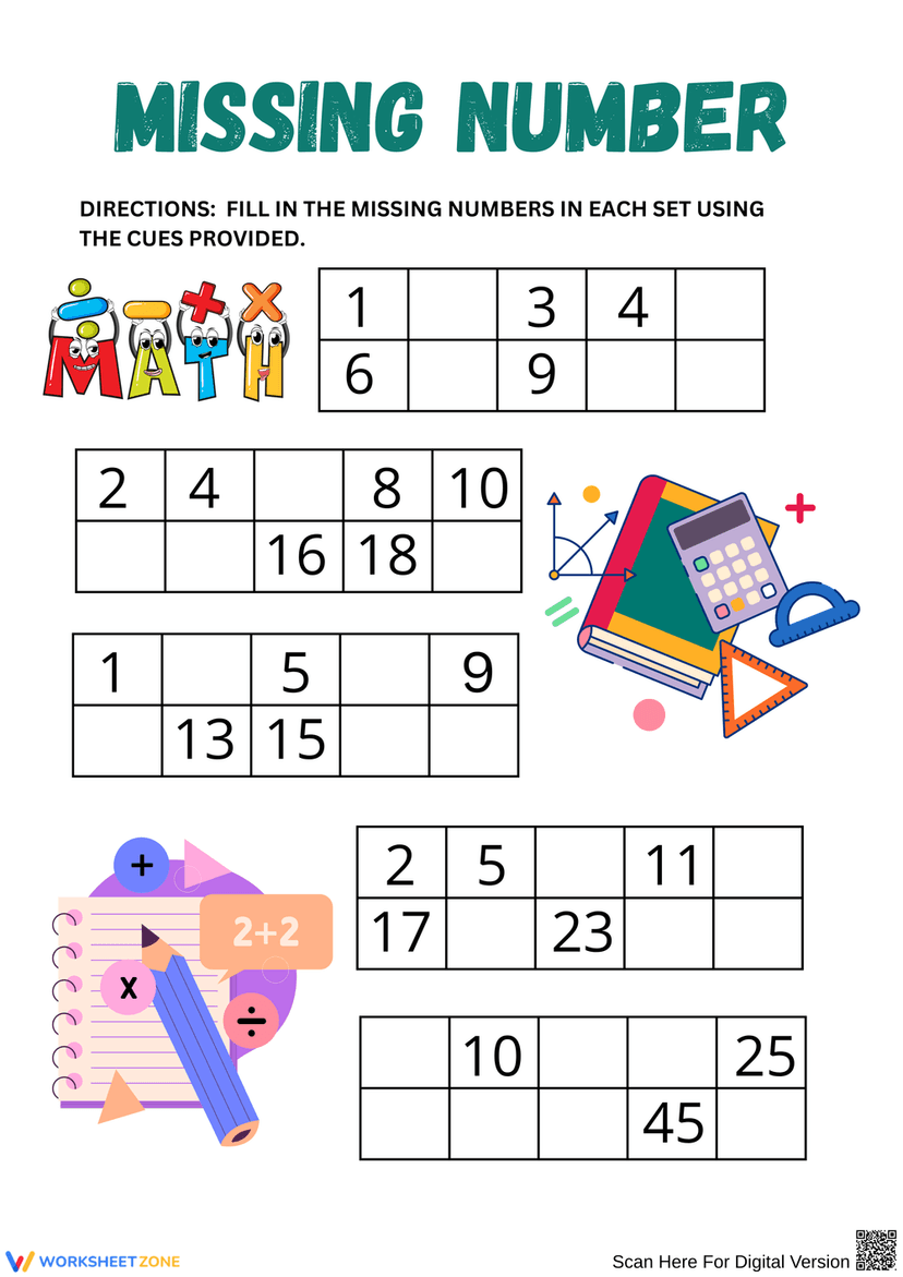 Missing Middle Number Solve the Missing Numbers in Math Worksheets