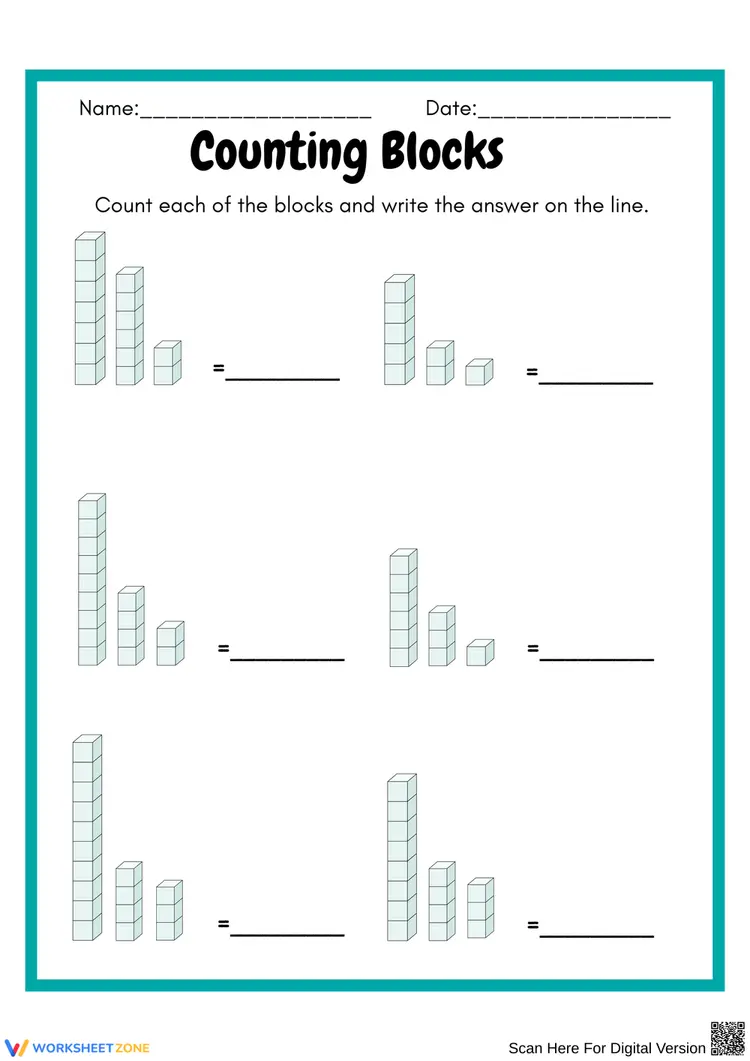 Counting Blocks With Answer Counting Blocks Worksheet for Young Learners