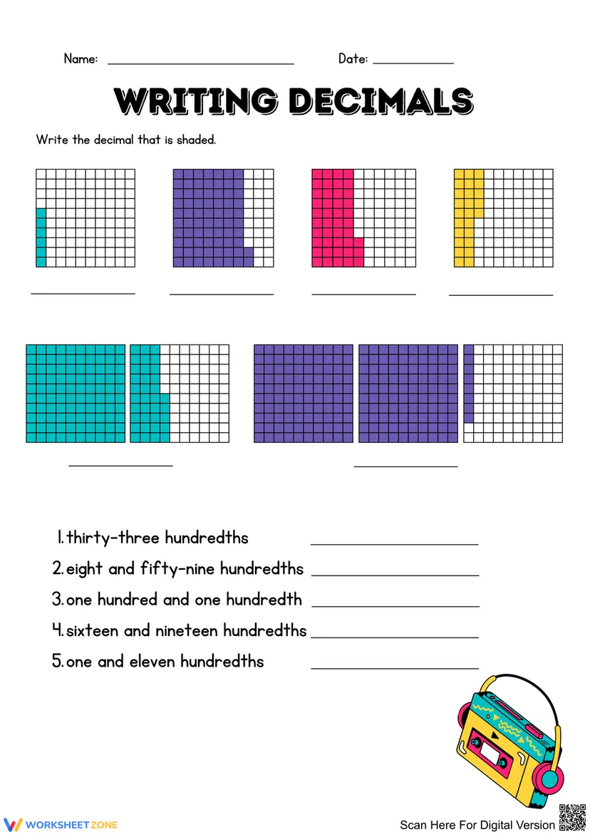 Visualizing Decimals Activity Exploring Decimals with Visual Models Worksheets