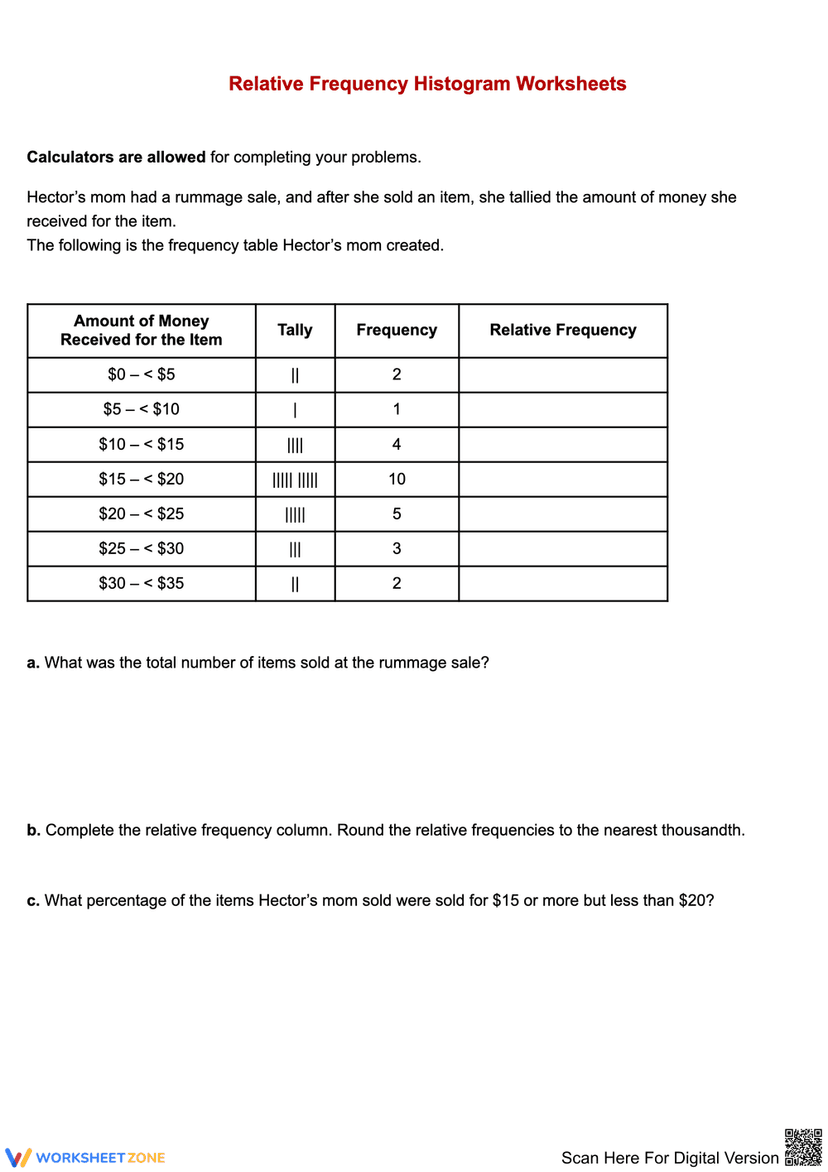 Relative Frequency Worksheet.pdf Understanding Relative Frequency with Histogram Worksheets