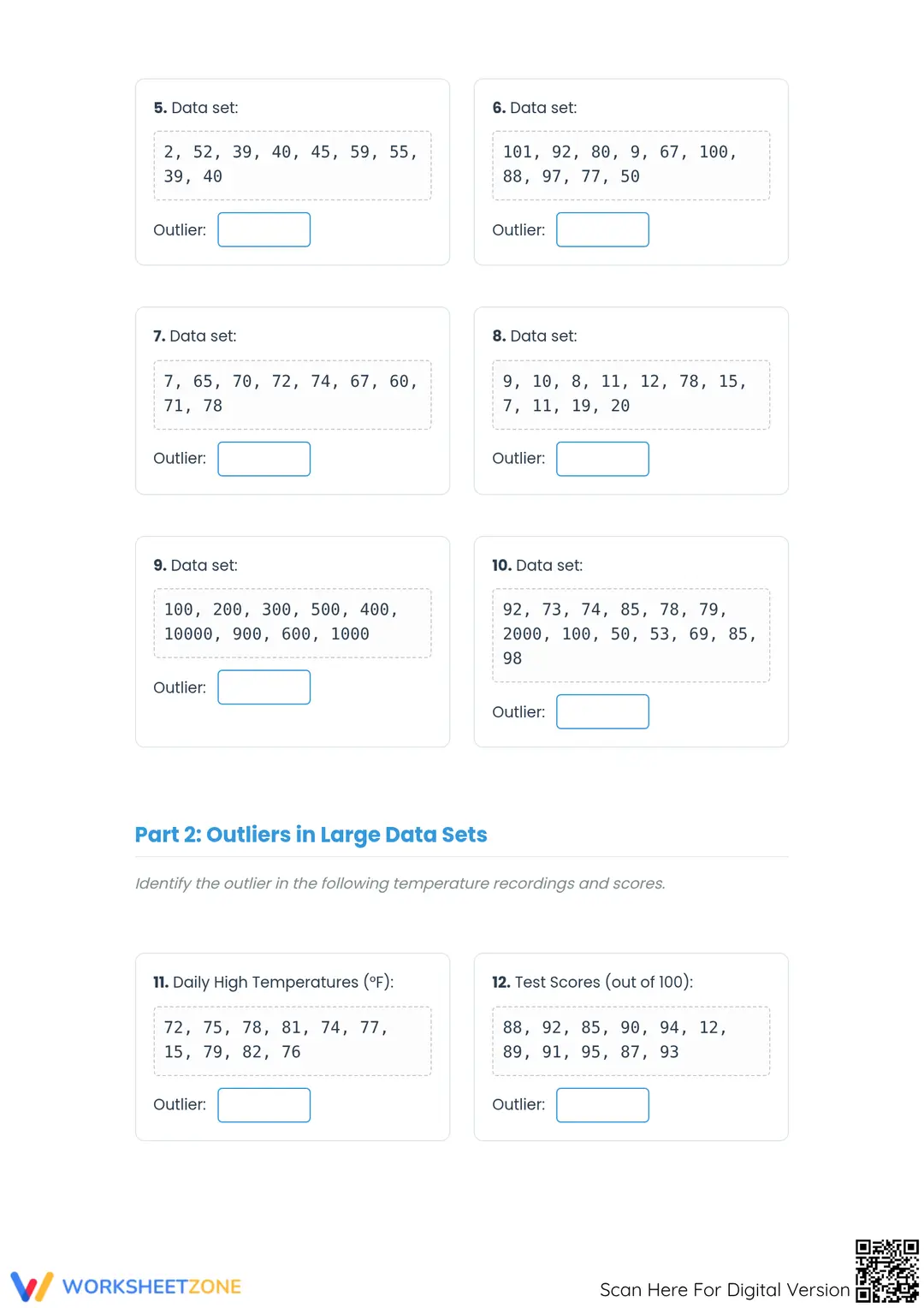 Identifying Outliers Math Worksheet Identifying Outliers Worksheet | Printable Grade 6 Math