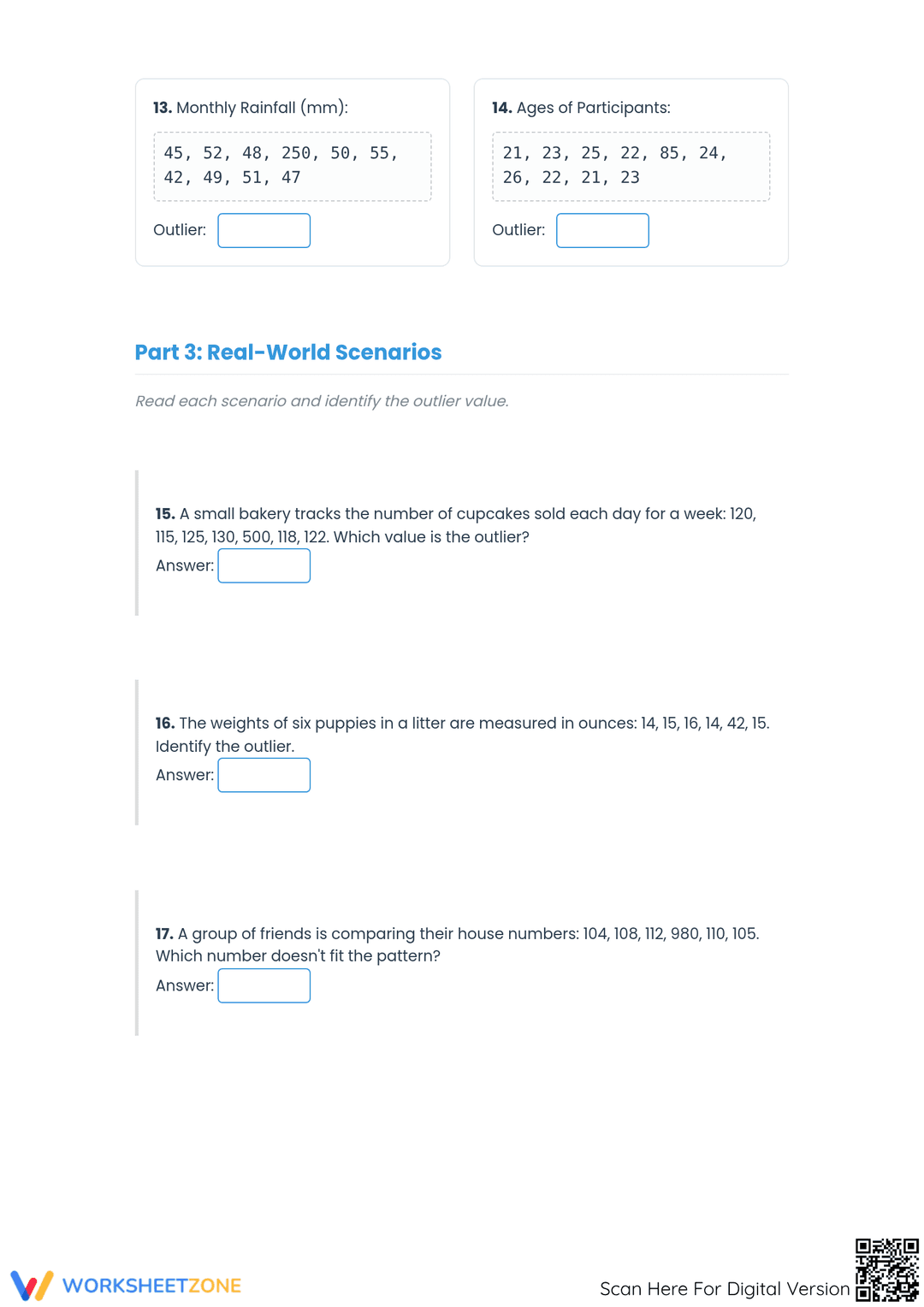 Identifying Outliers Math Worksheet Identifying Outliers Worksheet | Printable Grade 6 Math