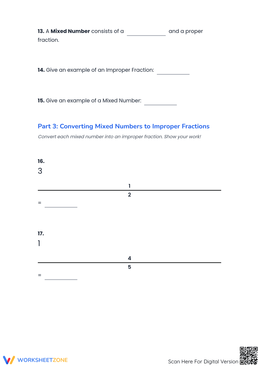 Types Fraction Worksheet Printable Types of Fractions Worksheet | Grade 4 Math