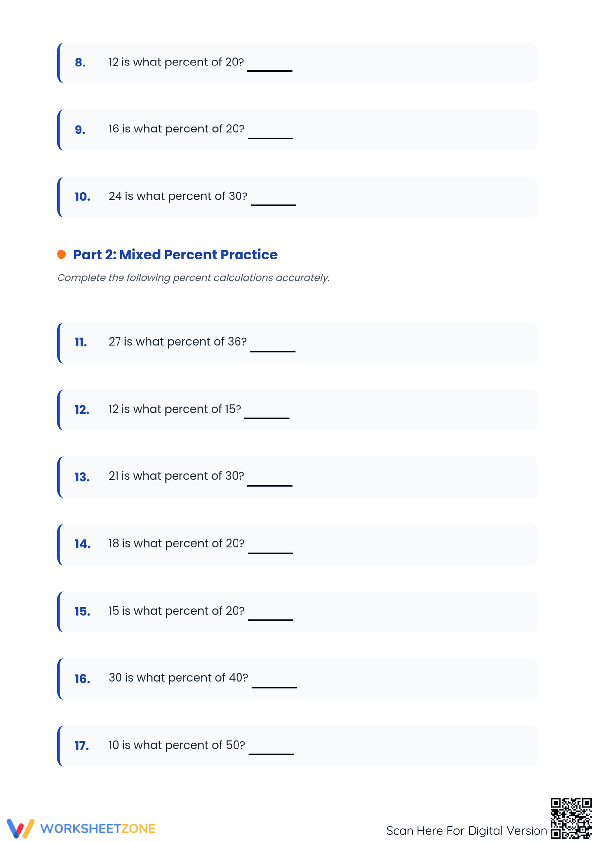 Printable Percent Rate Practice | Grade 6 Math Essential Worksheets