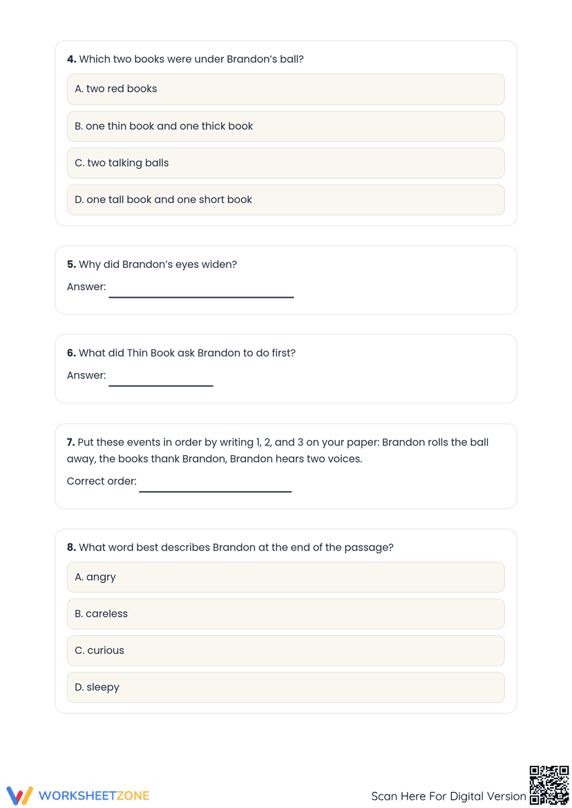 Printable Brandon’s Books Worksheet | Grade 2 Reading