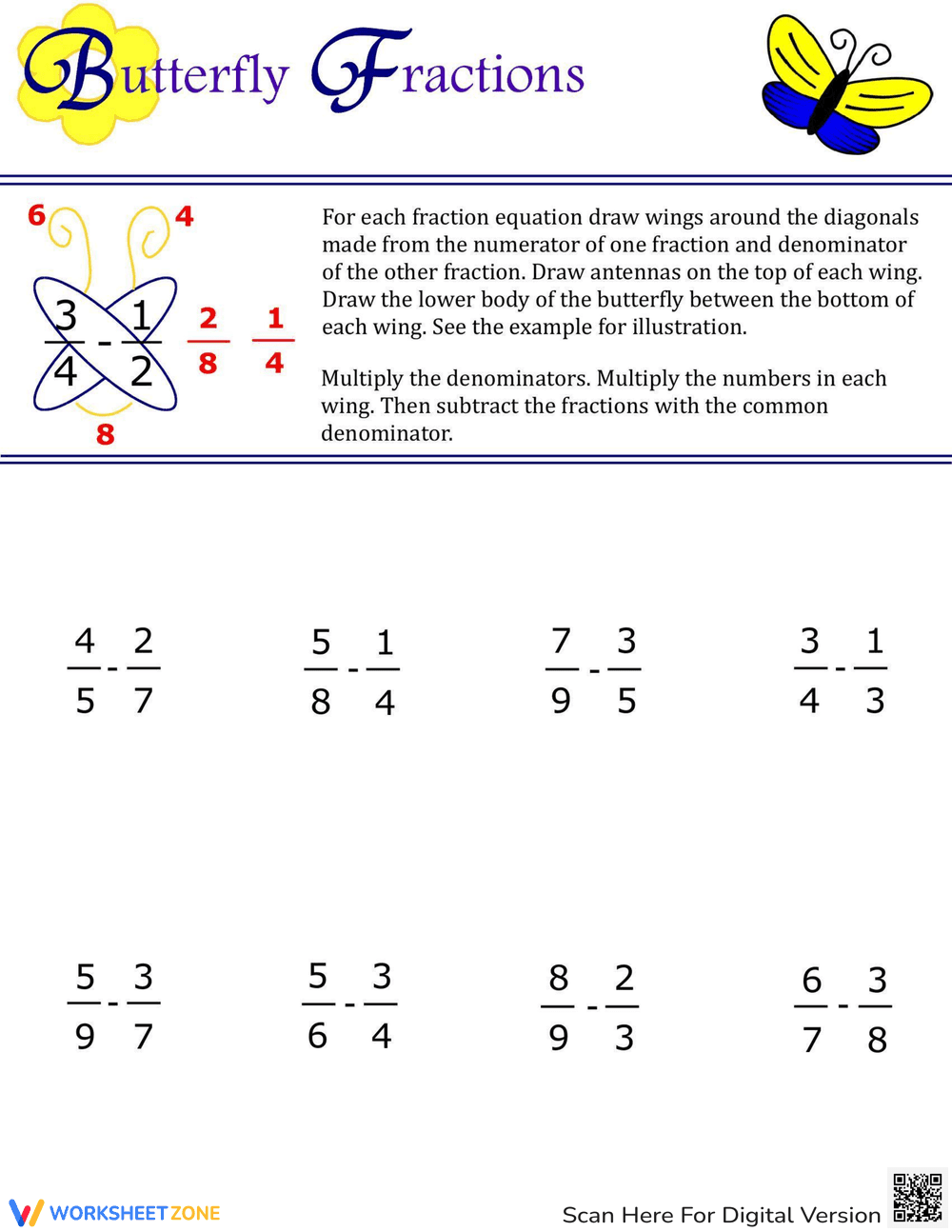 Butterflt Method Butterfly Method for Fractions Worksheet