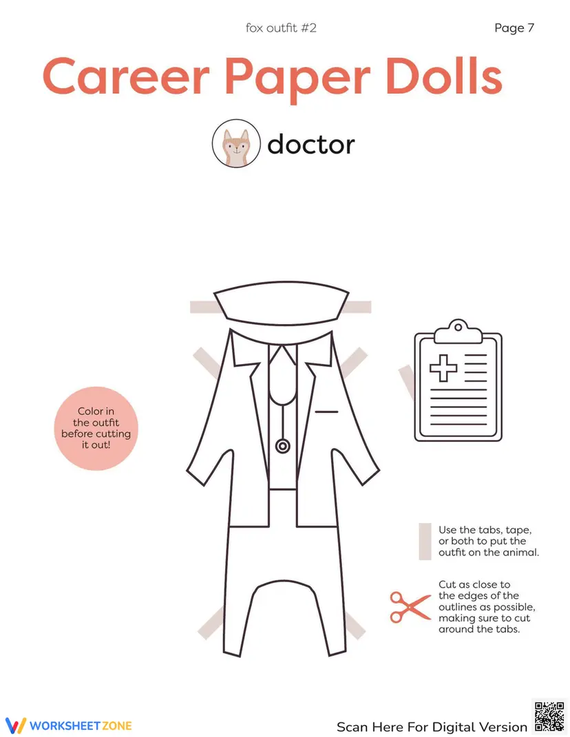 Doll Work Script Career Paper Dolls — Printable No-Prep Worksheet