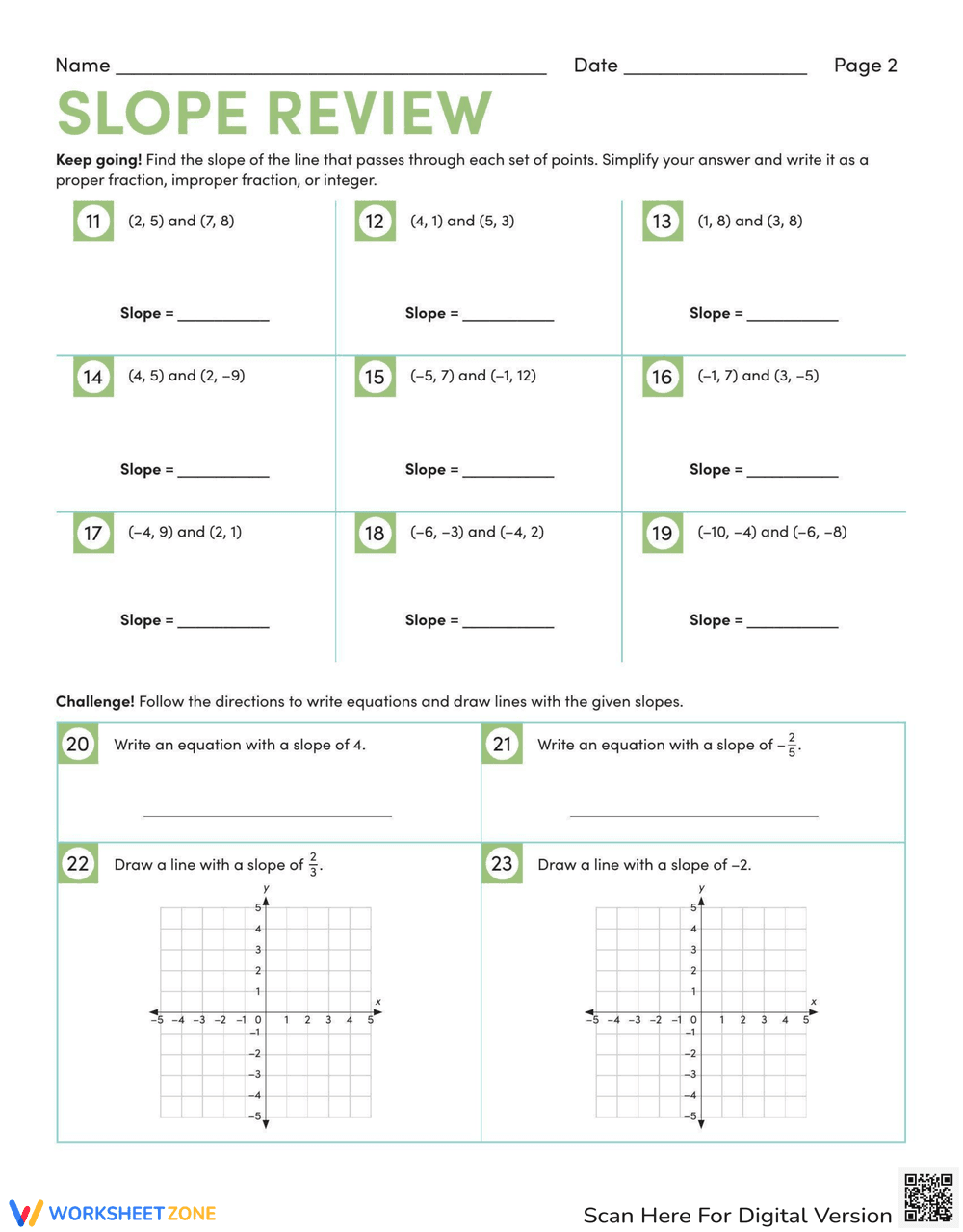 Slope Review Questions Review Slope Concepts with This Worksheet