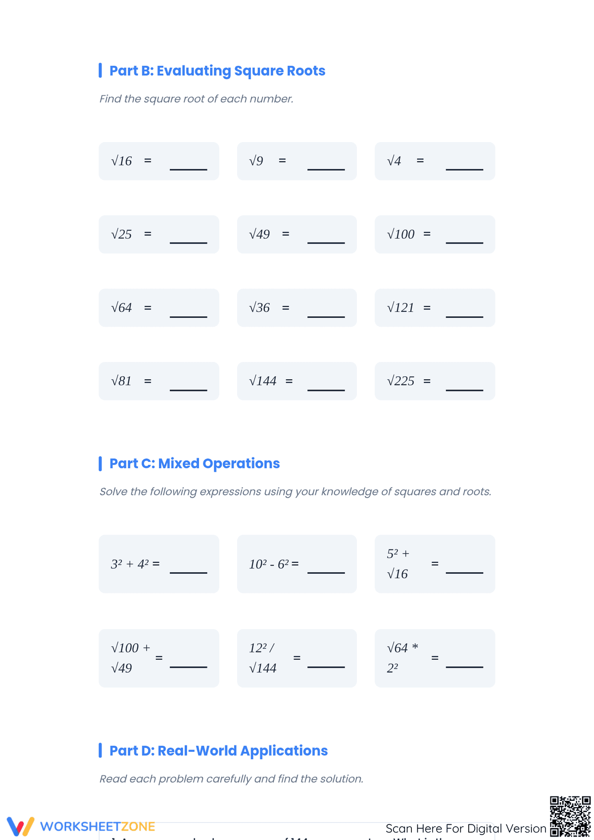 Math Square Roots Problems Worksheet Grade 7 Essential Squares and Square Roots Worksheet | Grade 7