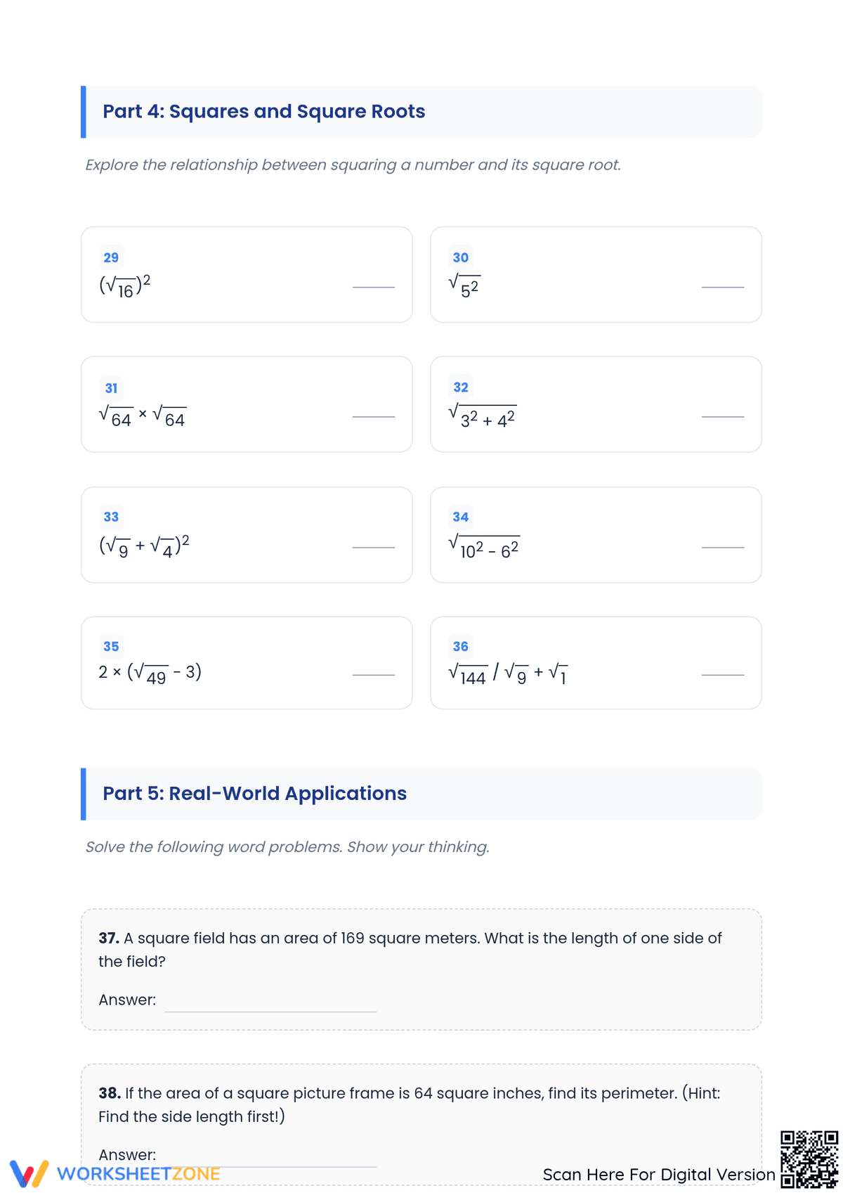 Math Square Roots Problems Worksheet Grade 7 Square Roots and Evaluations Worksheet | Essential Grade 7