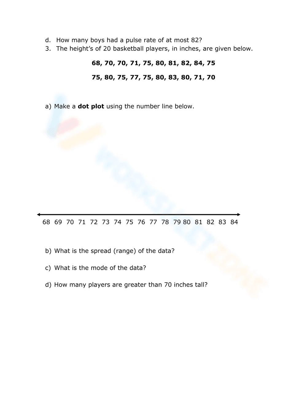 Dot Problem Exercise Dot Plot Exercise Worksheet for Data Analysis