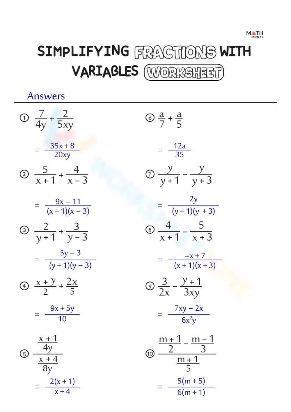 Simplifying Variables In Math Simplifying Fractions with Variables Worksheet