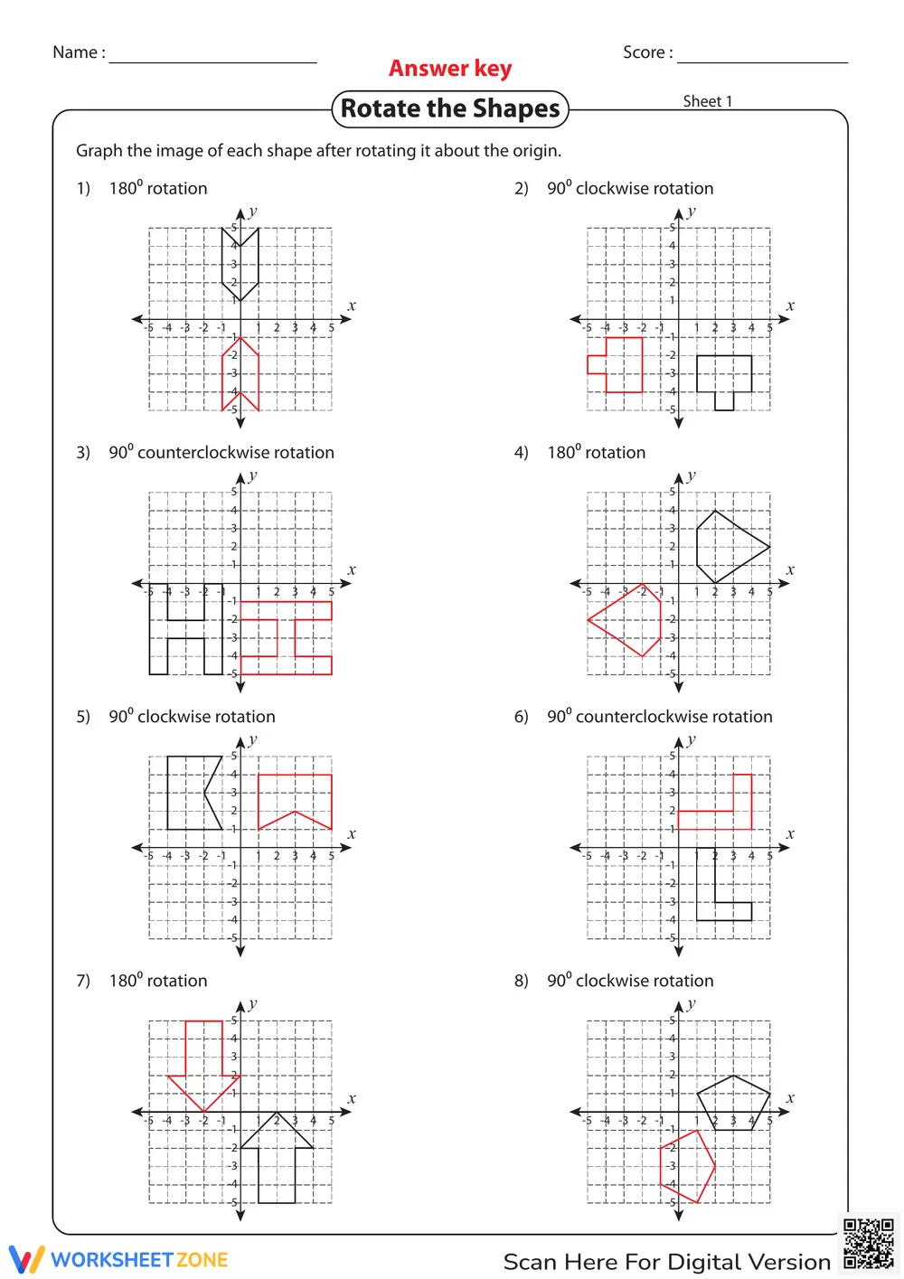 2d Shape Math Rotation Activities Rotation of Shapes Geometry Practice Worksheets