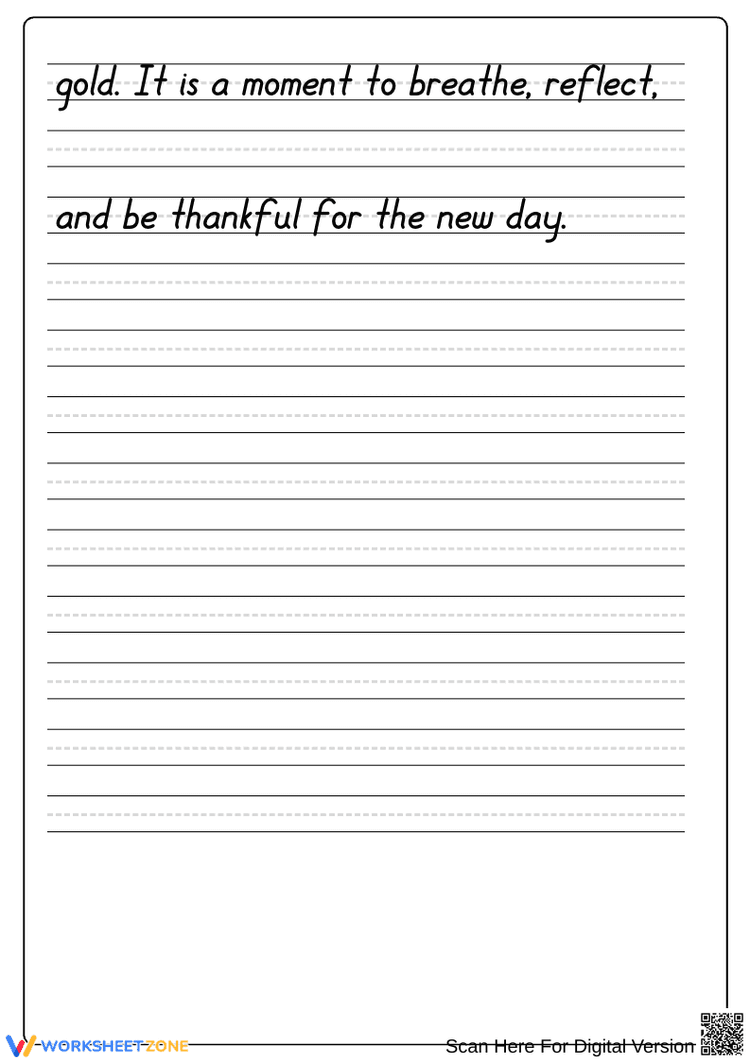 Writing Three Pages A Peaceful Morning – Neat Handwriting Practice for Adults Worksheets