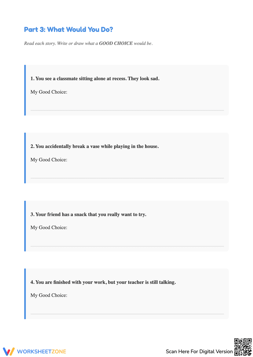 Choice Prompt I Made a Good Choice When – Reflective Writing Prompt Worksheet