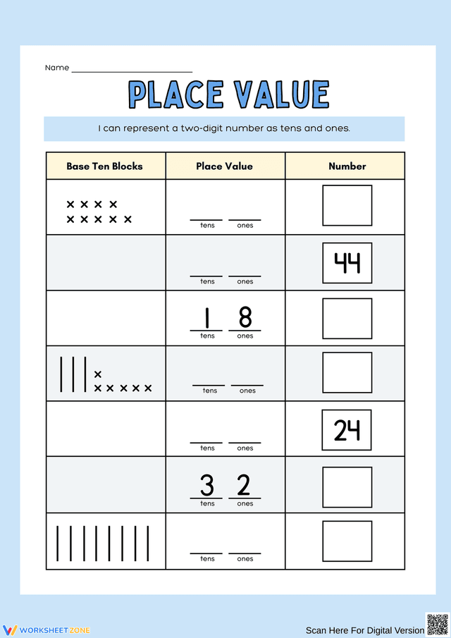 Two Digit Number Example Understanding Two-Digit Numbers with Place Value Worksheets
