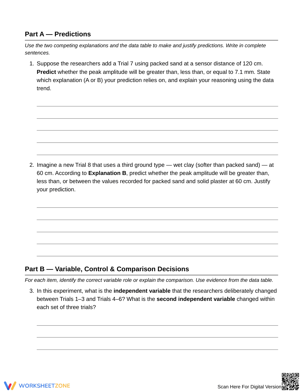 Modal Science Complete Site Condition Models Worksheet | Grade 8 Science