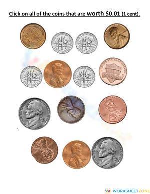 Select the coins worth 1 cent