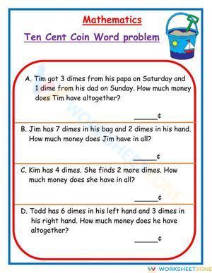 Word problem counting ten cent coins BLUE ED