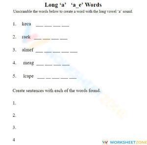Long 'A'  a-e words