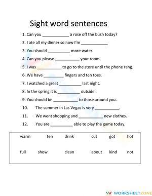 Sight word sentence
