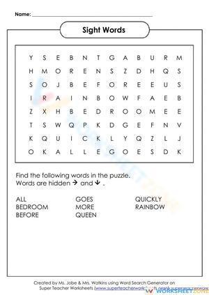 Sight Word Wordsearch