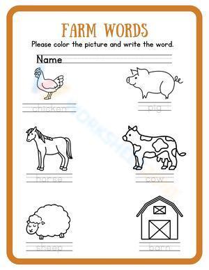 Orange basic Farm word worksheet for elementary students