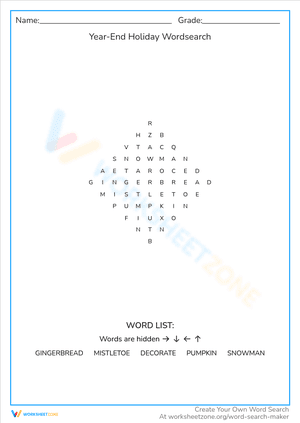Year-End Holiday Wordsearch