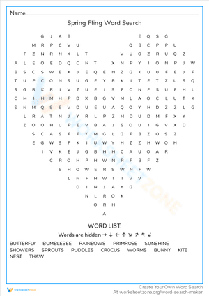 Spring Fling Word Search