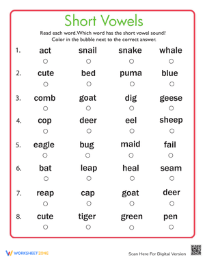 Short Vowels Quiz