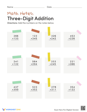 Math Notes: Three-Digit Addition
